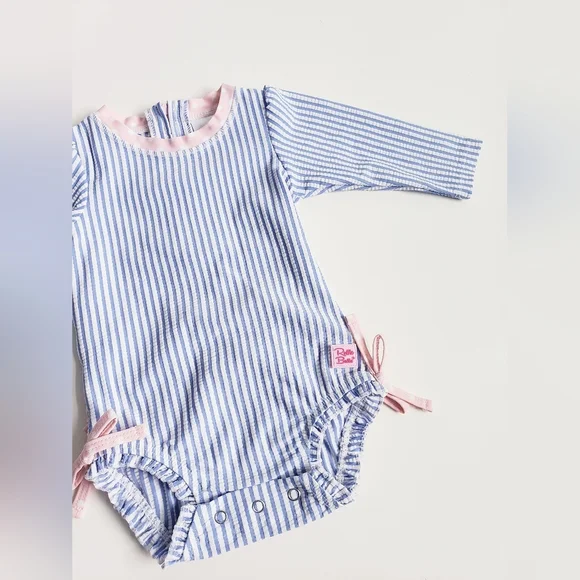 Ruffle Butts Periwinkle Blue Sunseeker Long Sleeve Rash Guard One Piece Swimsuit